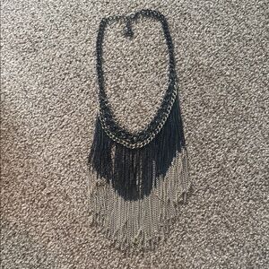 Elegant Black and Gold Fringe Necklace